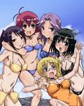  bikini black_eyes black_hair blonde_hair blue_eyes falling glasses hirokawa_kouichirou kajiki_yumi kanbara_satomi multiple_girls one-piece_swimsuit purple_hair red_eyes red_hair saki senoo_kaori swimsuit touyoko_momoko tsuyama_mutsuki 