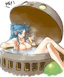  1girl bath blue_hair breasts breath_of_fire deis dr.p female large_breasts lowres master_(breath_of_fire_iv) nipples nude pointy_ears ponytail solo 