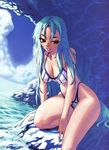  bikini blue_hair breasts brown_eyes cleavage copyright_request day large_breasts long_hair nakamura_tatsunori ocean solo swimsuit very_long_hair 