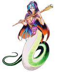  blue_hair breasts breath_of_fire cleavage deis hood lamia large_breasts lowres monster_girl naga scales 