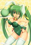  animal_ears breasts bunny_ears bunnysuit cleavage green_eyes green_hair melon-chan melonbooks smile tail thighhighs usami_haruka wink 