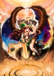  asymmetrical_clothes bow brown_hair eyes highres long_hair midriff mismatched_footwear no_panties red_eyes reiuji_utsuho rekise solo touhou wings 