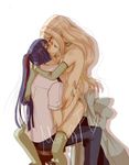  1girl bad_id bad_pixiv_id blonde_hair blue_hair breasts closed_eyes clothed_male_nude_female couple hetero kiss long_hair macross macross_frontier medium_breasts nude saotome_alto sharan sheryl_nome straddling thighhighs 