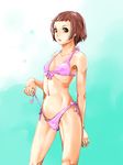  bikini brown_hair flat_chest hamu_no_jin highres navel original short_hair side-tie_bikini solo swimsuit 