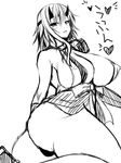  ass breasts cleavage greyscale horns huge_breasts long_hair monochrome panties queen's_blade shizuka_(queen's_blade) sketch solo stem thong underwear 