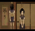  2girls black_hair hanging multiple_girls sayonara_zetsubou_sensei school_uniform serafuku smile suicide 