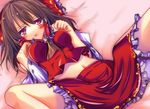  bad_id bad_pixiv_id bangs hakurei_reimu lying midriff mito_(calcomer) solo touhou 