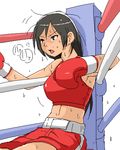  black_hair boxing boxing_gloves boxing_ring interval long_hair lowres red shorts sport sports_bra sweat 