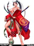  barefoot black_hair breasts feet japanese_clothes katana kimono large_breasts legs lips long_hair nipples original ponytail ryu_(ryu's_former_site) skull solo sword weapon 