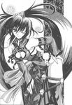  breasts can cleavage cleavage_cutout greyscale guilty_gear kuradoberi_jam large_breasts long_hair monochrome non-web_source one_eye_closed scan solo uguisu_kagura 