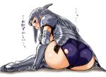 1girl armor ass blush boots breastplate dr.p gauntlets huge_ass long_hair pauldrons richelle silver_hair solo thigh_boots thighhighs torn_clothes translated valkyrie_profile valkyrie_profile_2 