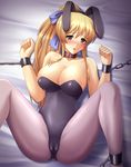  animal_ears bdsm blonde_hair bondage bound breasts brown_eyes bunny_ears bunnysuit chain chained collar cuffs himeria kafu large_breasts long_hair lying open_mouth pantyhose ribbon solo spread_legs tears unlimited_hearts 