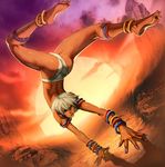  anklet ass barefoot bikini capoeira dark_skin dutch_angle elena_(street_fighter) feet genzoman handstand jewelry legs neck_ring plantar_flexion short_hair solo street_fighter street_fighter_iii_(series) sun swimsuit white_hair 