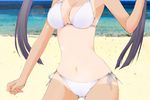  bikini breasts cropped day head_out_of_frame large_breasts midriff navel one-piece_tan original photo_background side-tie_bikini solo swimsuit tan tanline twintails white_bikini yukimaru_tubaki 