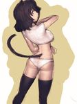  animal_ears ass black_hair black_legwear breasts cat_ears copyright_request from_behind fumio_(rsqkr) grey_eyes looking_back medium_breasts short_hair sketch solo tail thighhighs underboob 