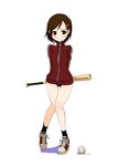  baseball baseball_bat blush brown_eyes brown_hair buruma gym_uniform hair_ornament hairclip jacket legs original shoes short_hair sneakers socks solo track_jacket wadapen wadapen's_short_brown_haired_girl 