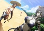  animal_ears animal_print beach bikini braid breasts bursting_breasts cat cat_ears cat_tail cleavage cow_ears cow_girl cow_print cow_tail day furry hat homura_(haku89) huge_breasts large_breasts long_hair multiple_girls original outdoors straw_hat swimsuit tail thighhighs yellow_eyes 