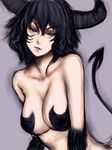  bare_shoulders black_eyes black_hair breasts cleavage demon_girl demon_tail fumio_(rsqkr) horns large_breasts original short_hair sketch solo tail 