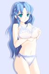  blue_eyes blue_hair bra breasts huge_breasts lingerie long_hair non-web_source panties puyopuyo rulue_(puyopuyo) solo underwear underwear_only 