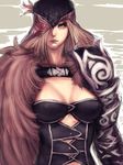  armor bird blonde_hair breasts cleavage covered_nipples eagle epharr fumio_(rsqkr) fur hair_over_one_eye helm helmet large_breasts long_hair ninety-nine_nights sketch solo 