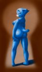  anthro blue_fur breasts brown_background butt butt_pose cartoon_network ceasertf_(artist) domestic_cat eyes_closed felid feline felis female fur mammal mature_female nicole_watterson nipples nude pose rear_view simple_background solo standing the_amazing_world_of_gumball 