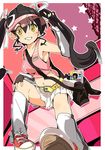  black_hair blush fingerless_gloves gloves ixy original shoes skirt sneakers solo twintails yellow_eyes 