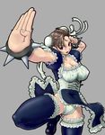  alternate_costume bracelet breasts brown_hair bun_cover chun-li cleavage covered_nipples double_bun enmaided foreshortening frills hands inu_no_yodare jewelry large_breasts maid panties pelvic_curtain red_eyes short_hair solo spiked_bracelet spikes street_fighter street_fighter_iv_(series) thighhighs too_many too_many_frills underwear white_panties 