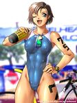  abs areolae arikawa bicycle blue_eyes bottle breasts brown_hair cameltoe competition_swimsuit copyright_request covered_nipples ground_vehicle hand_on_hip highleg highleg_swimsuit medium_breasts muscle non-web_source one-piece_swimsuit one_eye_closed pubic_hair see-through short_hair solo sport sunglasses sweat swimsuit watch water_bottle wet wristwatch 