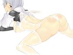  all_fours armor ass back bad_id bad_pixiv_id blue_eyes blush breast_press breasts butt_crack fantasy_earth_zero large_breasts leotard looking_back see-through short_hair silver_hair solo spread_legs thighhighs thong_leotard toshi_makoto white_hair white_legwear 