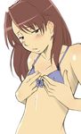  bad_id bad_pixiv_id blush bra breast_grab breast_squeeze breasts brown_eyes brown_hair copyright_request covered_nipples flat_chest flat_chest_grab grabbing lingerie long_hair sawa_jaaji small_breasts solo underwear 
