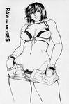  breasts cleavage covered_nipples gloves greyscale hinomoto_reiko large_breasts minyanyako monochrome pubic_hair rumble_roses short_hair solo 