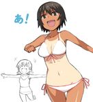  &gt;_&lt; :d a azumanga_daiou bikini breasts brown_eyes brown_hair cleavage closed_eyes front-tie_top happy kagura_(azumanga_daiou) large_breasts midriff multiple_girls navel one-piece_tan open_mouth outstretched_arms partially_colored running short_hair side-tie_bikini smile spread_arms swimsuit takino_tomo tan tank_top tankini tanline thigh_gap wide_hips xd yu_65026 