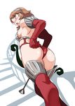  adjusting_clothes adjusting_panties alternate_costume ass blush boots bow_(weapon) breasts brown_eyes brown_hair dr.p elbow_gloves embarrassed from_below gloves hairband high-cut_armor looking_back medium_breasts open_mouth panties persona persona_3 pov short_hair sideboob solo stairs surprised takeba_yukari thigh_boots thighhighs underwear weapon 