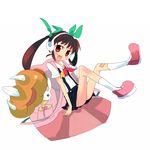  backpack bag bakemonogatari bandaid bandaid_on_knee brown_eyes brown_hair fang full_body hachikuji_mayoi kanikama monogatari_(series) solo twintails 