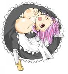  apron breast_grab breasts bust_cup from_above grabbing ishibashi_shingo large_breasts maid one_eye_closed open_mouth pink_hair red_eyes short_hair solo 