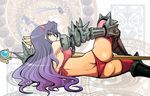 armor ass athena_(series) bikini butt_crack long_hair oobayashi_mori princess_athena purple_hair red_bikini snk solo swimsuit sword weapon 