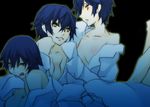 blue_hair breast_expansion breasts cleavage comparison dark_persona dress_shirt large_breasts mgr_(kougetsu) multiple_persona open_clothes open_shirt persona persona_4 shirogane_naoto shirt short_hair yellow_eyes 
