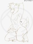  absurd_res anthro arm_over_head aroused avian bird grin half-closed_eyes hi_res kneeling looking_at_viewer male nipples nude penis pinnup simple_background sketch smile solo solo_focus tag_help_requested theflerffyburr vein 