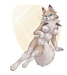  &lt;3 anthro breasts canid canine cheek_tuft chest_tuft claws eternity-zinogre fangs female looking_at_viewer lycanroc mammal midday_lycanroc nintendo nipples nude pok&eacute;mon pok&eacute;mon_(species) pussy simple_background smile solo teal_eyes toe_claws tongue tongue_out tuft video_games 