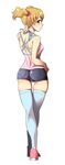  ass bare_shoulders blue_legwear brown_eyes brown_hair crossed_legs enoshima_iki fresh_precure! momozono_love pink_tank_top precure short_hair short_shorts shorts solo standing thighhighs twintails watson_cross 