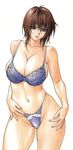  bra breasts brown_hair cleavage contrapposto curvy highleg highleg_panties highres huge_breasts inoue_takuya lingerie panties pink_eyes short_hair smile solo standing underwear wide_hips 