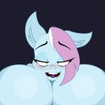  2019 anthro big_breasts blush breasts cleavage clothed clothing drooling equine fan_character green_eyes hair horse huge_breasts hyper hyper_breasts jrvanesbroek mammal my_little_pony pillow_talk_(oc) pony portrait purple_hair saliva solo tired 