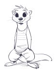  2019 ambiguous_gender anthro barefoot claws clothed clothing cute_fangs fuel_(artist) hands_in_pockets head_tuft looking_at_viewer mammal monochrome mustelid oliver_(fuel) otter purple_and_white shirt simple_background smile solo standing tank_top toe_claws whiskers white_background 