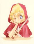  blonde_hair bulleta knife nanase_aoi one_eye_closed solo vampire_(game) 