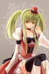  c.c. choker code_geass crossed_legs dress fylus gothic_lolita green_hair hat lolita_fashion long_hair mini_hat mini_top_hat sitting solo thighhighs top_hat twintails yellow_eyes zettai_ryouiki 