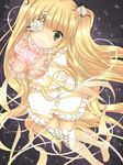  blonde_hair boots dress flower frills hair_flower hair_ornament hanabana_tsubomi kirakishou long_hair rose rozen_maiden solo thigh_boots thighhighs 