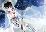  absurdres black_hair blood blue_eyes bride copyright_request dress hato_rami highres moon solo wedding_dress wings 