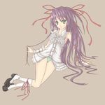  afro_(artist) al_azif bad_id bad_pixiv_id demonbane green_eyes hair_ribbon long_hair panties purple_hair ribbon solo underwear wrist_cuffs 