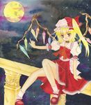  acrylic_paint_(medium) bad_id bad_pixiv_id blonde_hair chinako flandre_scarlet hat moon nib_pen_(medium) one_side_up ponytail red_eyes short_hair solo touhou traditional_media watercolor_(medium) wings 