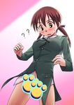  ? bad_id bad_pixiv_id blush brown_eyes brown_hair gertrud_barkhorn niina_ryou no_panties paw_print short_hair solo strike_witches twintails uniform world_witches_series 